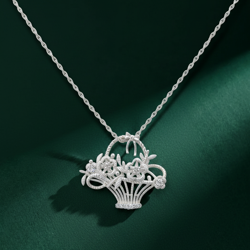 APOTIE's niche original design s925 Silver flower interlaced lace flower basket silver jewelry necklace factory direct sales with gifts (For wholesale, please contact customer service)