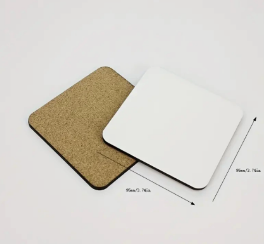 DIY photos of MDF blank wood board heat transfer coasters in circular and square shapes Specification image