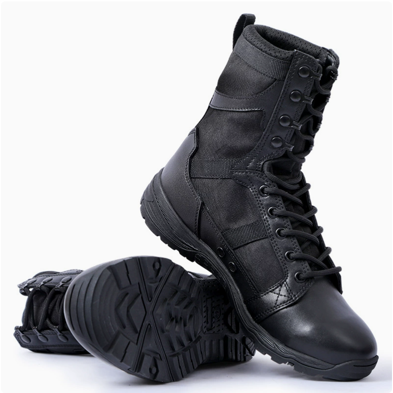 Summer outdoor genuine leather waterproof and wear-resistant tactical boots, Flying Fish ultra-light combat boots, breathable women's combat training boots, men's high-top breathable boots details Picture