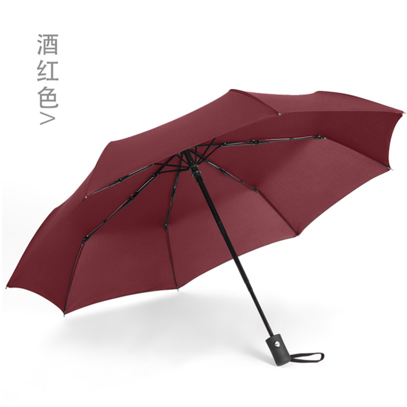 Hengdun simple solid color fully automatic three-fold umbrella, suitable for both men and women, black rubber sun protection and UV protection, all-weather and all-weather umbrella, reinforced and wind-resistant, portable folding umbrella for business commuting, supports wholesale customization, logo advertising umbrella Item Picture
