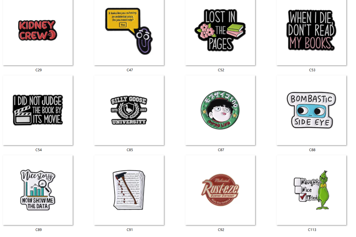 badge English cartoon and funny multi-style best-selling brooches with multiple customizable options full figure