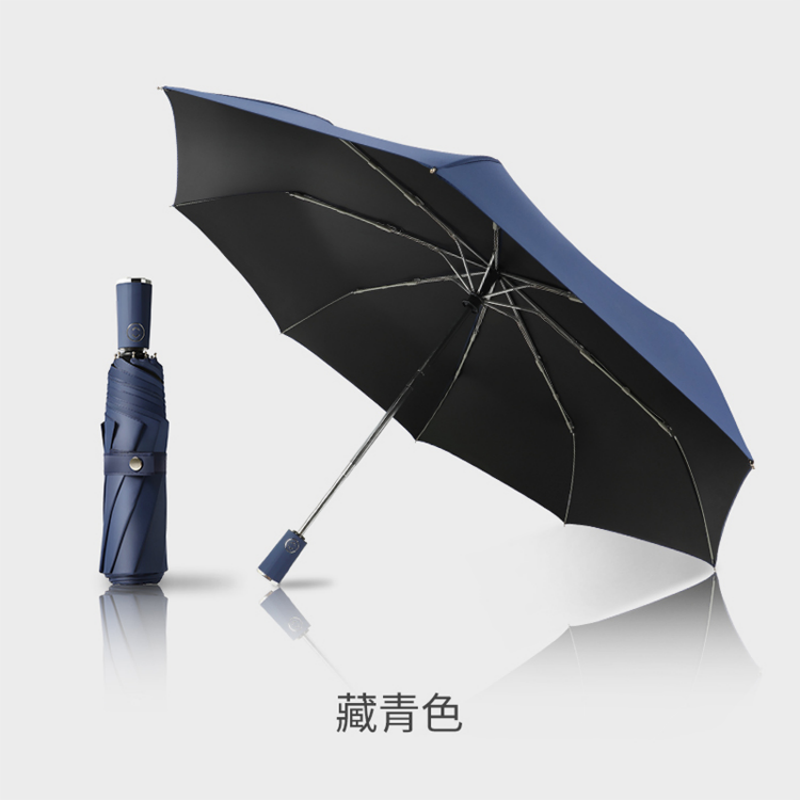 Hengdun simple solid color fully automatic three-fold umbrella black rubber coating sun protection and UV protection sunshade umbrella, reinforced umbrella frame, wind-resistant, weather-resistant, water-repellent umbrella suitable for both men and women, supports wholesale and custom logo details Picture