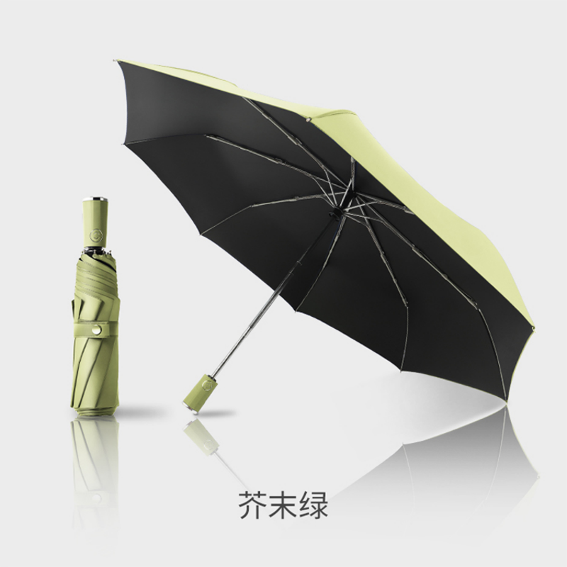 Hengdun simple solid color fully automatic three-fold umbrella black rubber coating sun protection and UV protection sunshade umbrella, reinforced umbrella frame, wind-resistant, weather-resistant, water-repellent umbrella suitable for both men and women, supports wholesale and custom logo Specification image