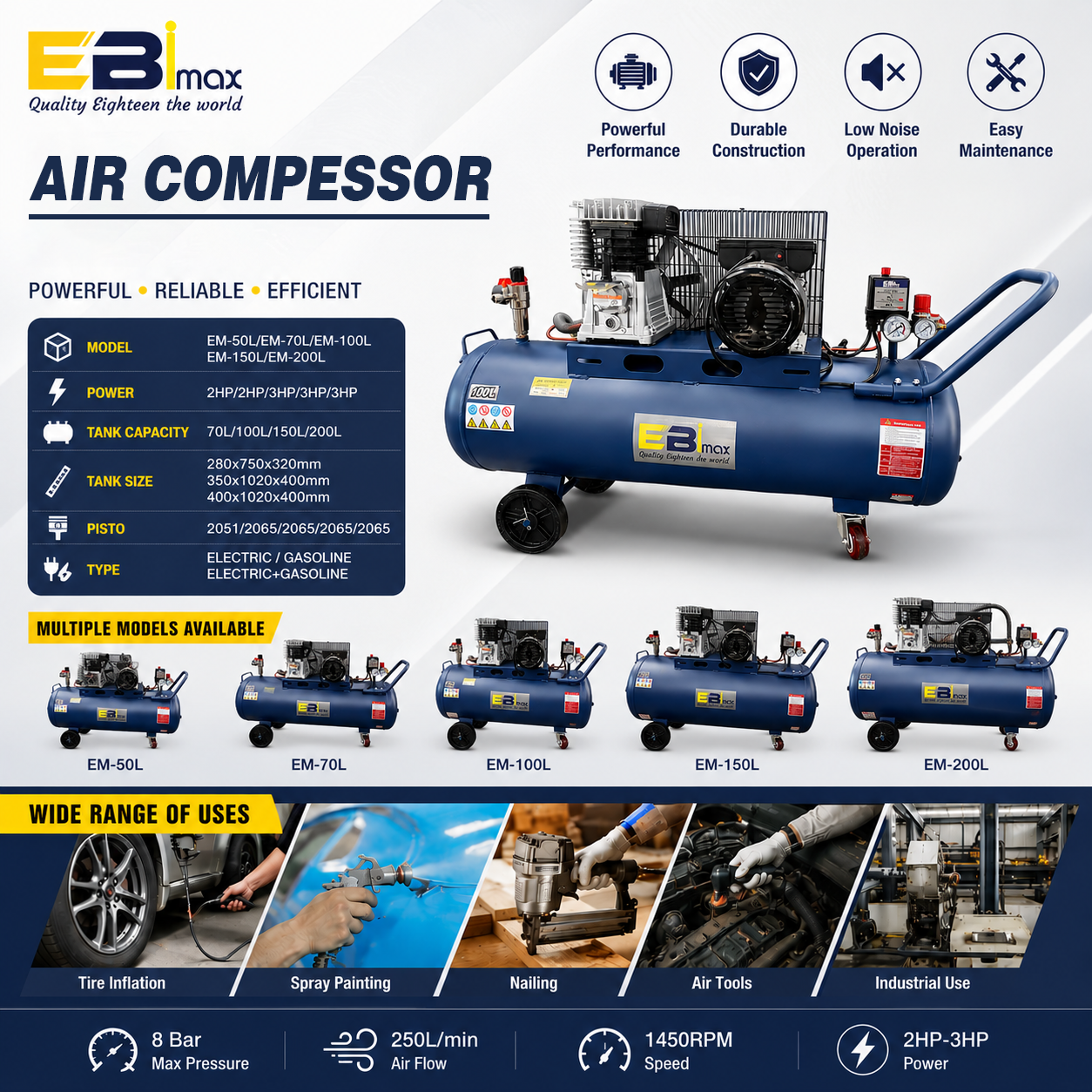 Italian designed air compressors, air compressors, air pumps, and special compressors for pneumatic tools