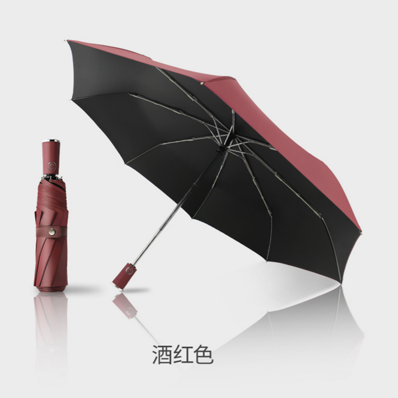 Hengdun simple solid color fully automatic three-fold umbrella black rubber coating sun protection and UV protection sunshade umbrella, reinforced umbrella frame, wind-resistant, weather-resistant, water-repellent umbrella suitable for both men and women, supports wholesale and custom logo Application Scenario
