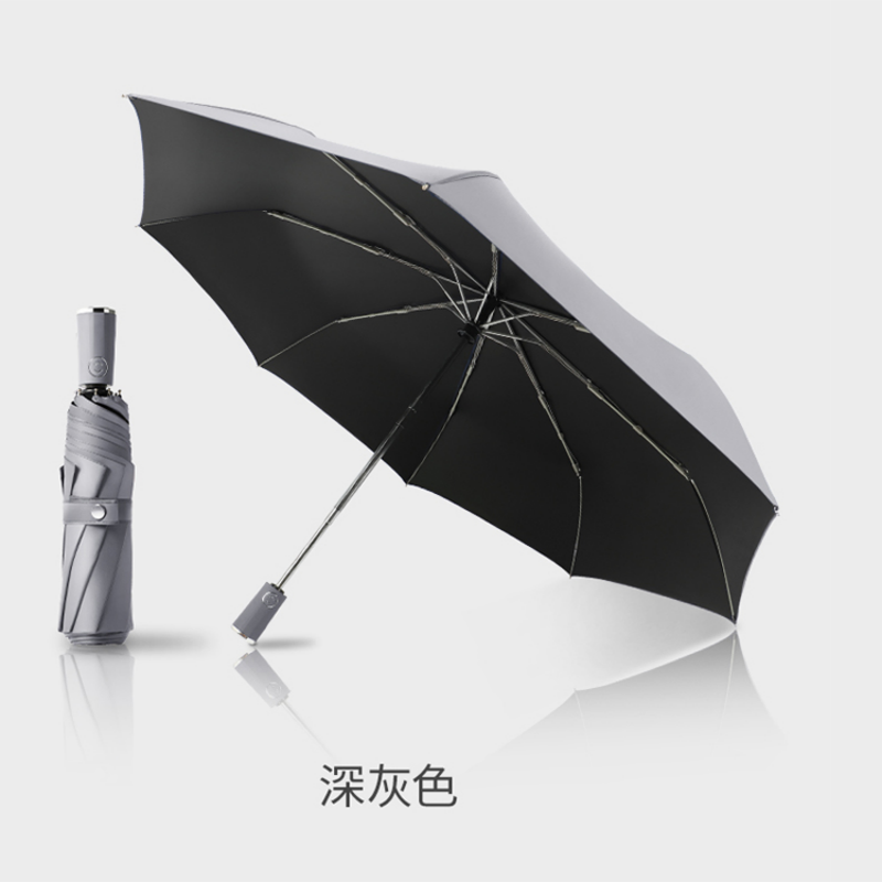 Hengdun simple solid color fully automatic three-fold umbrella black rubber coating sun protection and UV protection sunshade umbrella, reinforced umbrella frame, wind-resistant, weather-resistant, water-repellent umbrella suitable for both men and women, supports wholesale and custom logo Item Picture