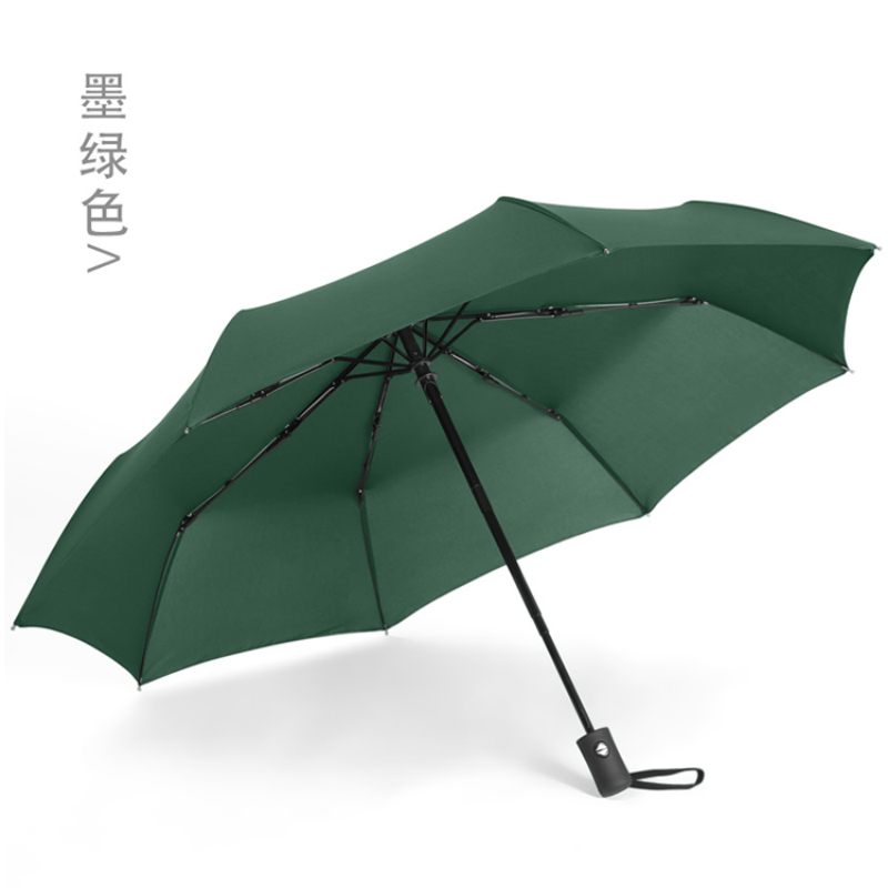 Hengdun simple solid color fully automatic three-fold umbrella, suitable for both men and women, black rubber sun protection and UV protection, all-weather and all-weather umbrella, reinforced and wind-resistant, portable folding umbrella for business commuting, supports wholesale customization, logo advertising umbrella Specification image