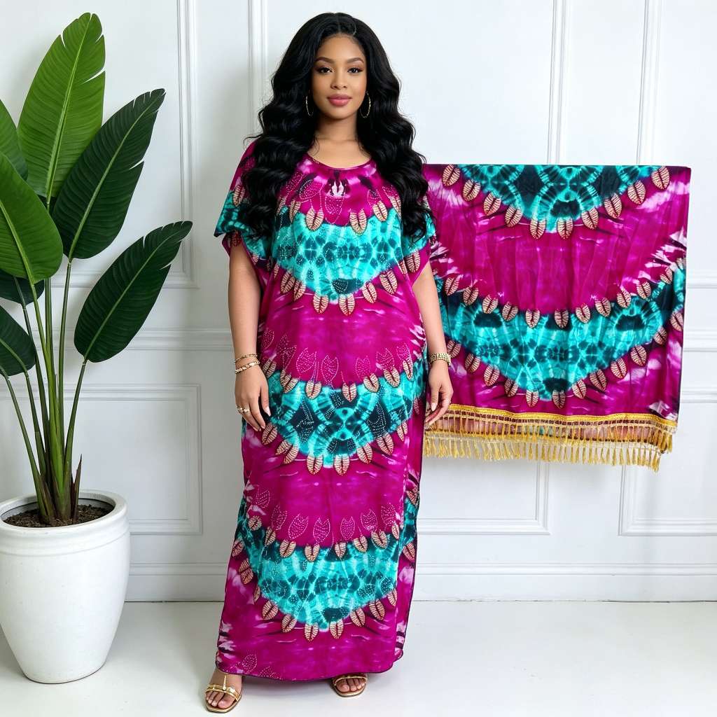 Diamond-encrusted African robe Muslim women's clothing, diamond-encrusted Middle Eastern robe Women's hooded pilgrimage scarf Women's ethnic clothing Specification image