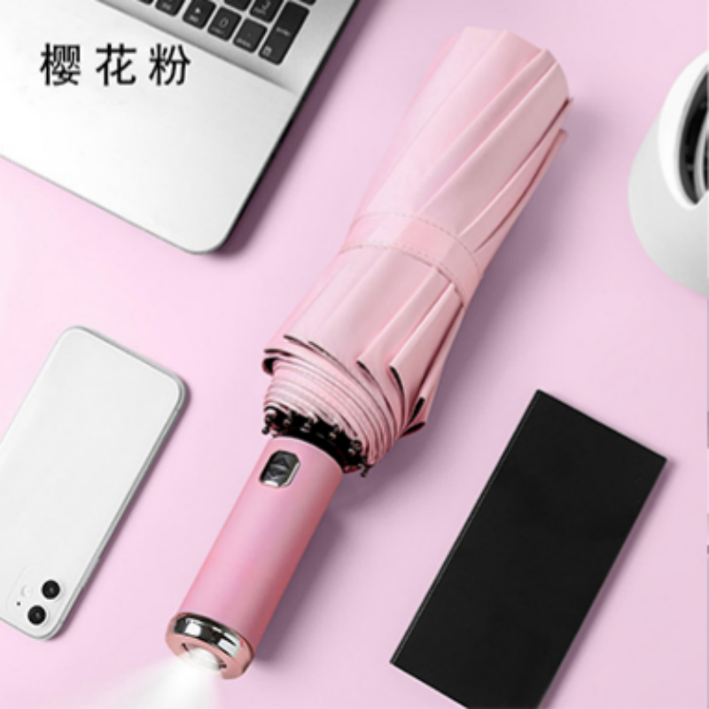 Hengdun one-click opening and closing fully automatic umbrella with light, night lighting LED flashlight umbrella, black rubber sun protection and UV protection sunshade umbrella, portable folding storm-resistant umbrella available for wholesale and custom logo pic 10