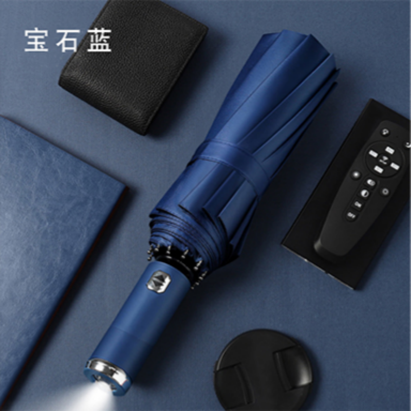 Hengdun one-click opening and closing fully automatic umbrella with light, night lighting LED flashlight umbrella, black rubber sun protection and UV protection sunshade umbrella, portable folding storm-resistant umbrella available for wholesale and custom logo details Picture