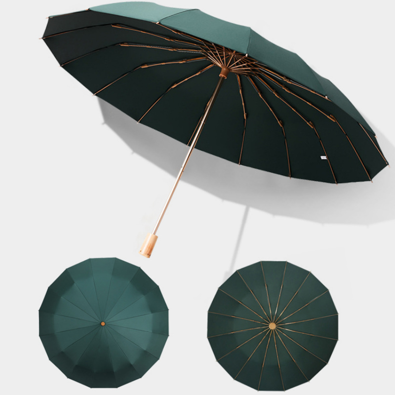 Hengdun 16-bone reinforced solid wood handle color rubber sun umbrella, UV protection, all-weather umbrella, wind-resistant, portable folding sun umbrella, available in multiple colors, portable for commuters and students, supports wholesale, customizable logo Specification image