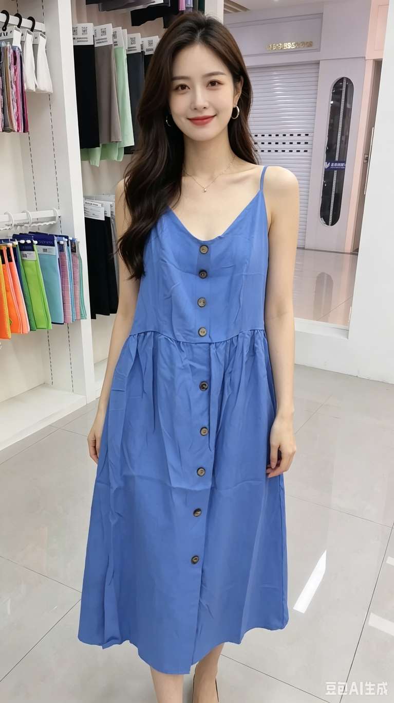 V-neck button-down halter dress with a cinched waist and slit detail image 3