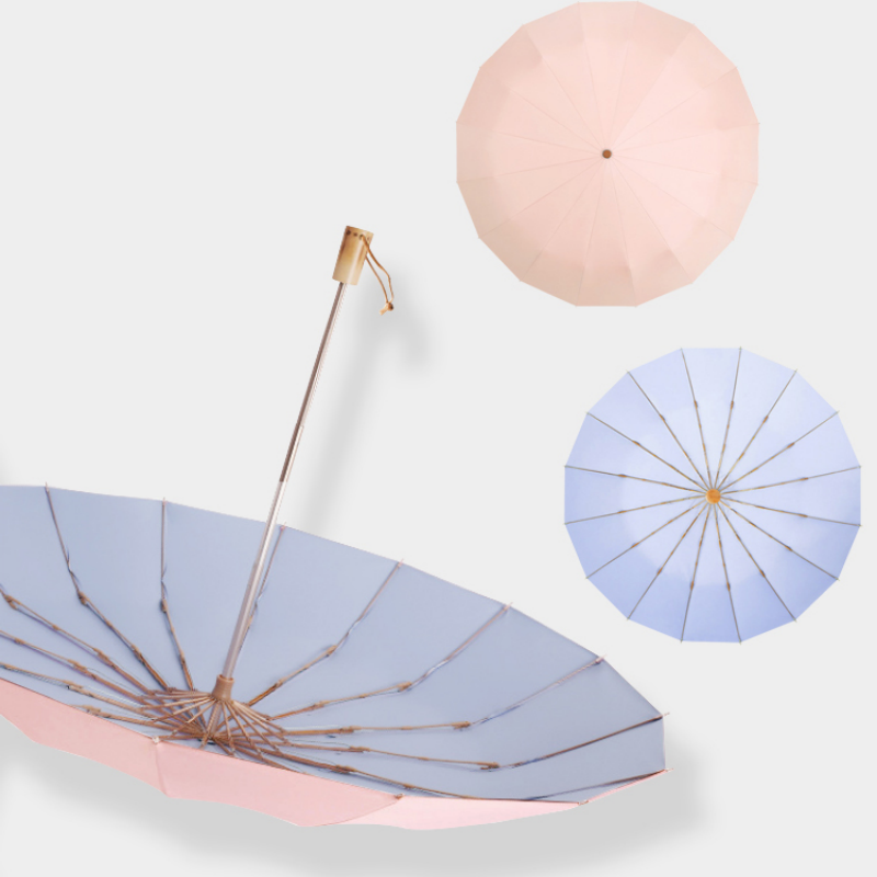 Hengdun 16-bone reinforced solid wood handle color rubber sun umbrella, UV protection, all-weather umbrella, wind-resistant, portable folding sun umbrella, available in multiple colors, portable for commuters and students, supports wholesale, customizable logo Item Picture