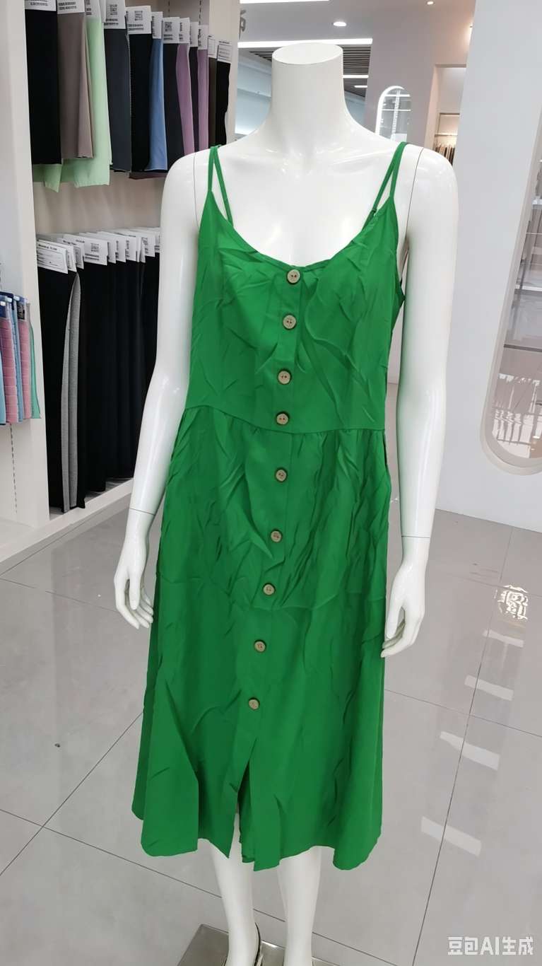V-neck button-down halter dress with a cinched waist and slit detail image 4