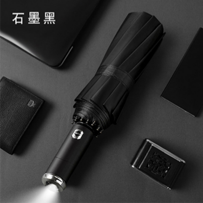 Hengdun one-click opening and closing fully automatic umbrella with light, night lighting LED flashlight umbrella, black rubber sun protection and UV protection sunshade umbrella, portable folding storm-resistant umbrella available for wholesale and custom logo Specification image