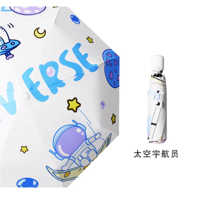 Hengdun fully automatic cartoon folding umbrella, one-click self-opening and closing, black rubber sun protection and UV protection, cute graffiti for students, portable commuting umbrella, weather-resistant umbrella, supports wholesale and custom logo Item Picture