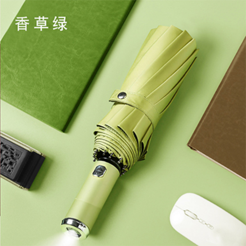 Hengdun one-click opening and closing fully automatic umbrella with light, night lighting LED flashlight umbrella, black rubber sun protection and UV protection sunshade umbrella, portable folding storm-resistant umbrella available for wholesale and custom logo pic 9