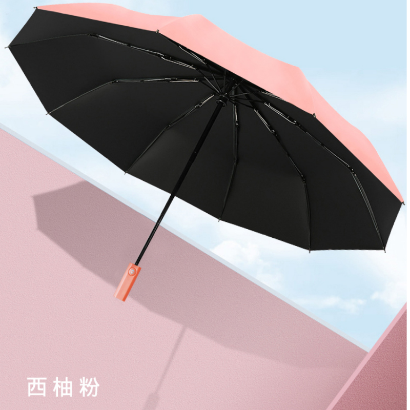 Hengdun Simple Fully automatic folding black rubber sun umbrella, UV protection, all-weather and all-weather umbrella, ten-bone reinforced storm-resistant umbrella, available in multiple colors, portable sun umbrella, unisplendour, supports wholesale and custom logo details Picture