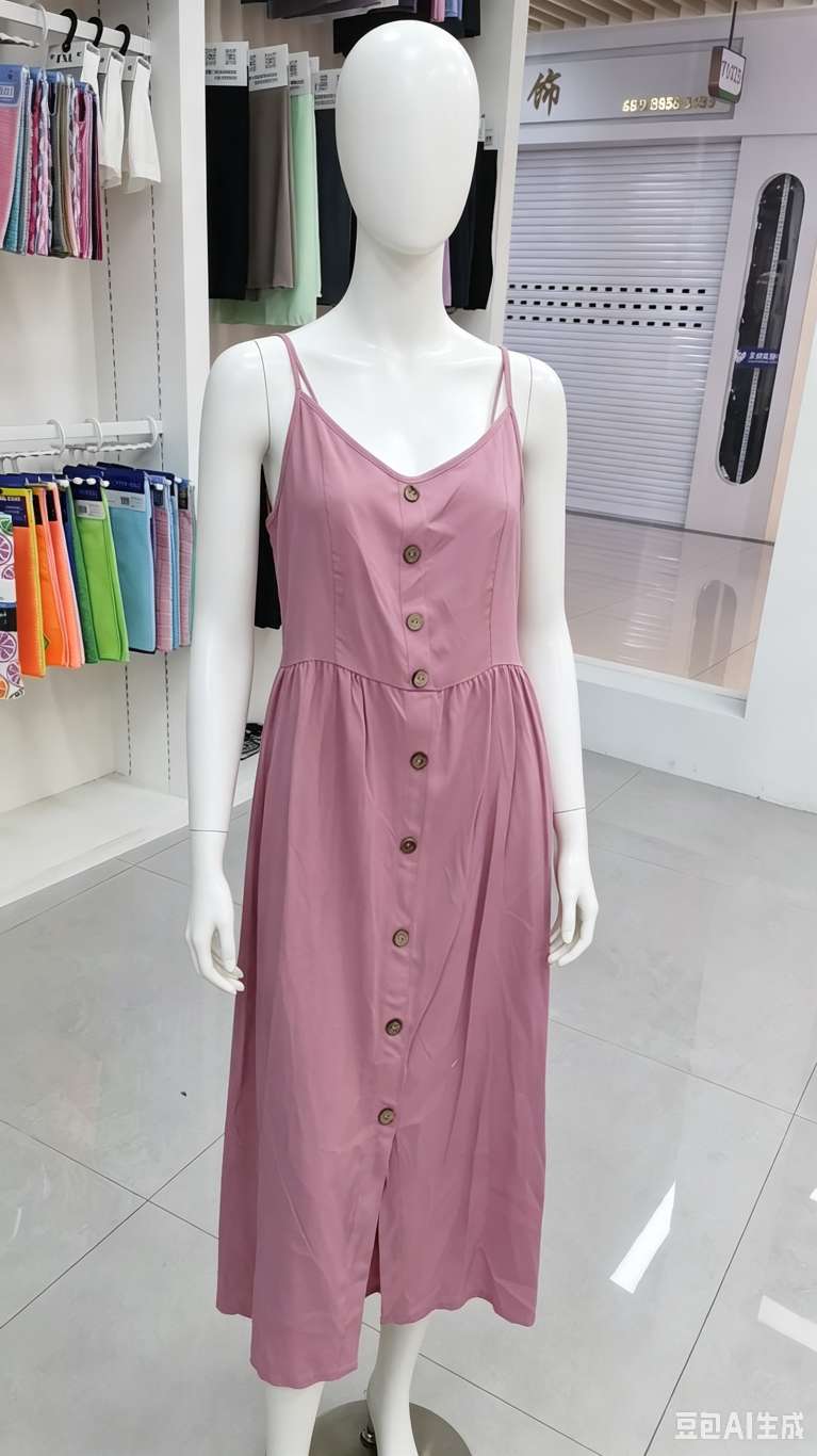 V-neck button-down halter dress with a cinched waist and slit detail image 5