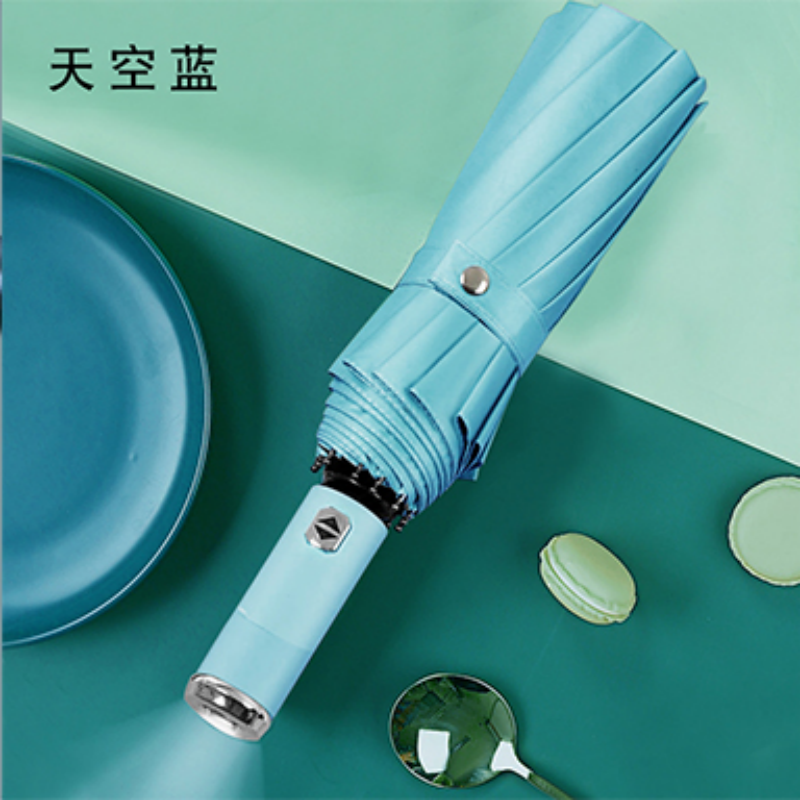 Hengdun one-click opening and closing fully automatic umbrella with light, night lighting LED flashlight umbrella, black rubber sun protection and UV protection sunshade umbrella, portable folding storm-resistant umbrella available for wholesale and custom logo pic 5