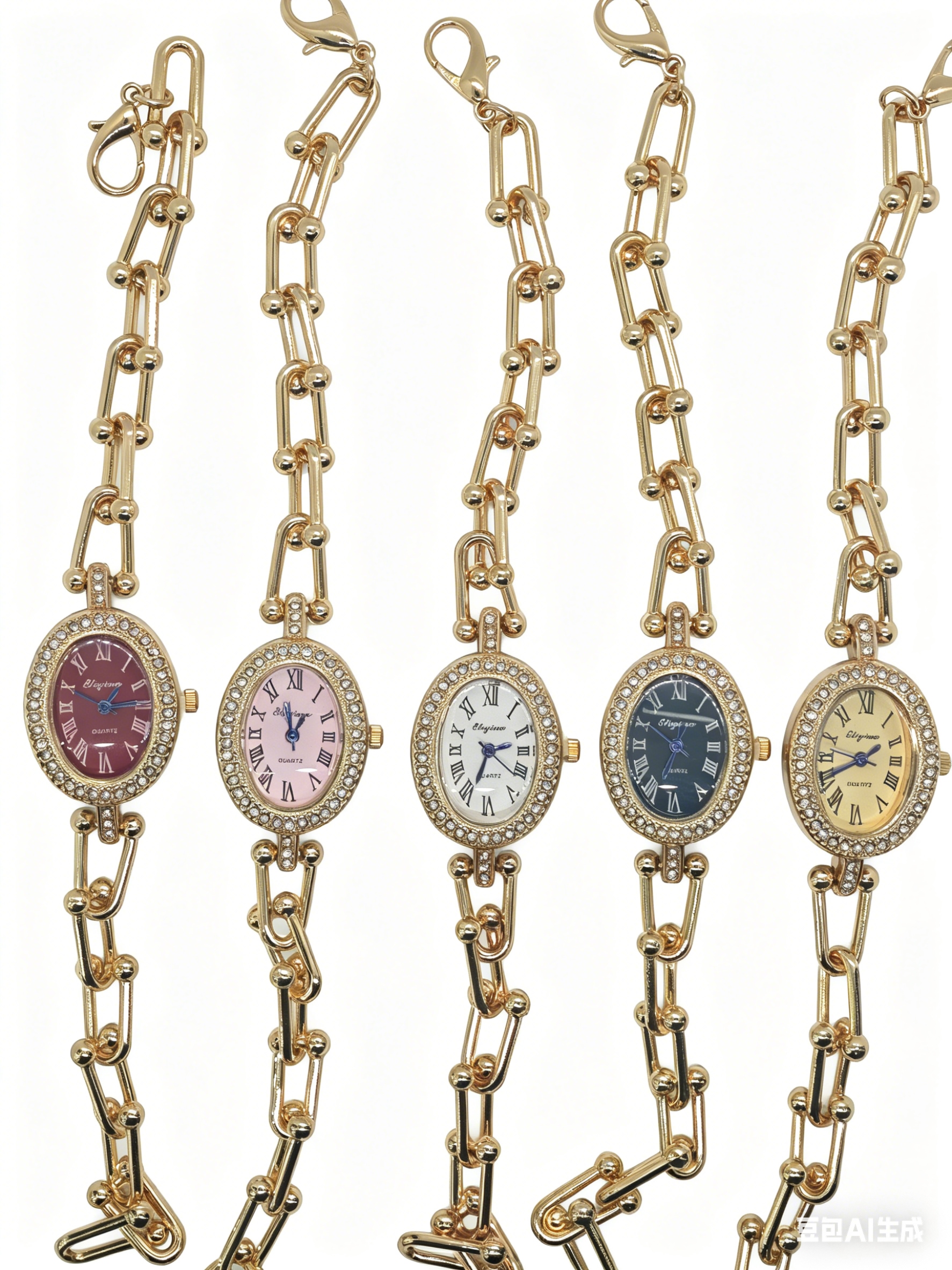 A quartz watch with a five-color oval dial set with diamonds, gold and silver from a watch manufacturer, featuring a fashionable and classic design, is suitable for couple clothing accessories full figure