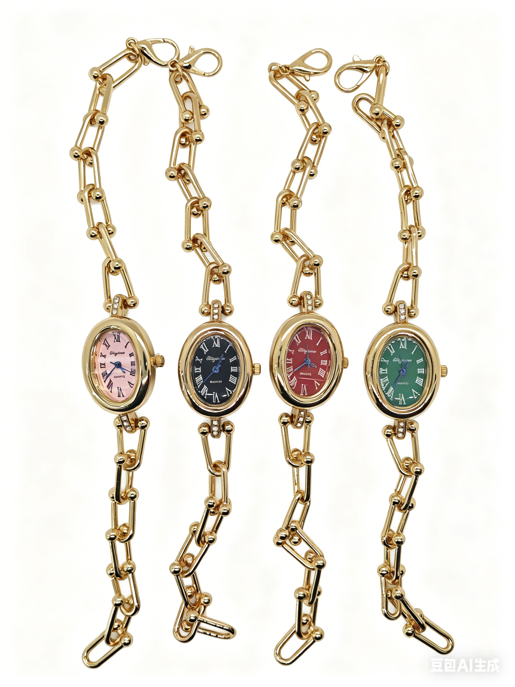 A quartz watch with a four-color oval dial set with diamonds, gold and silver from a watch manufacturer, featuring a fashionable and classic design, is suitable for couple clothing accessories full figure