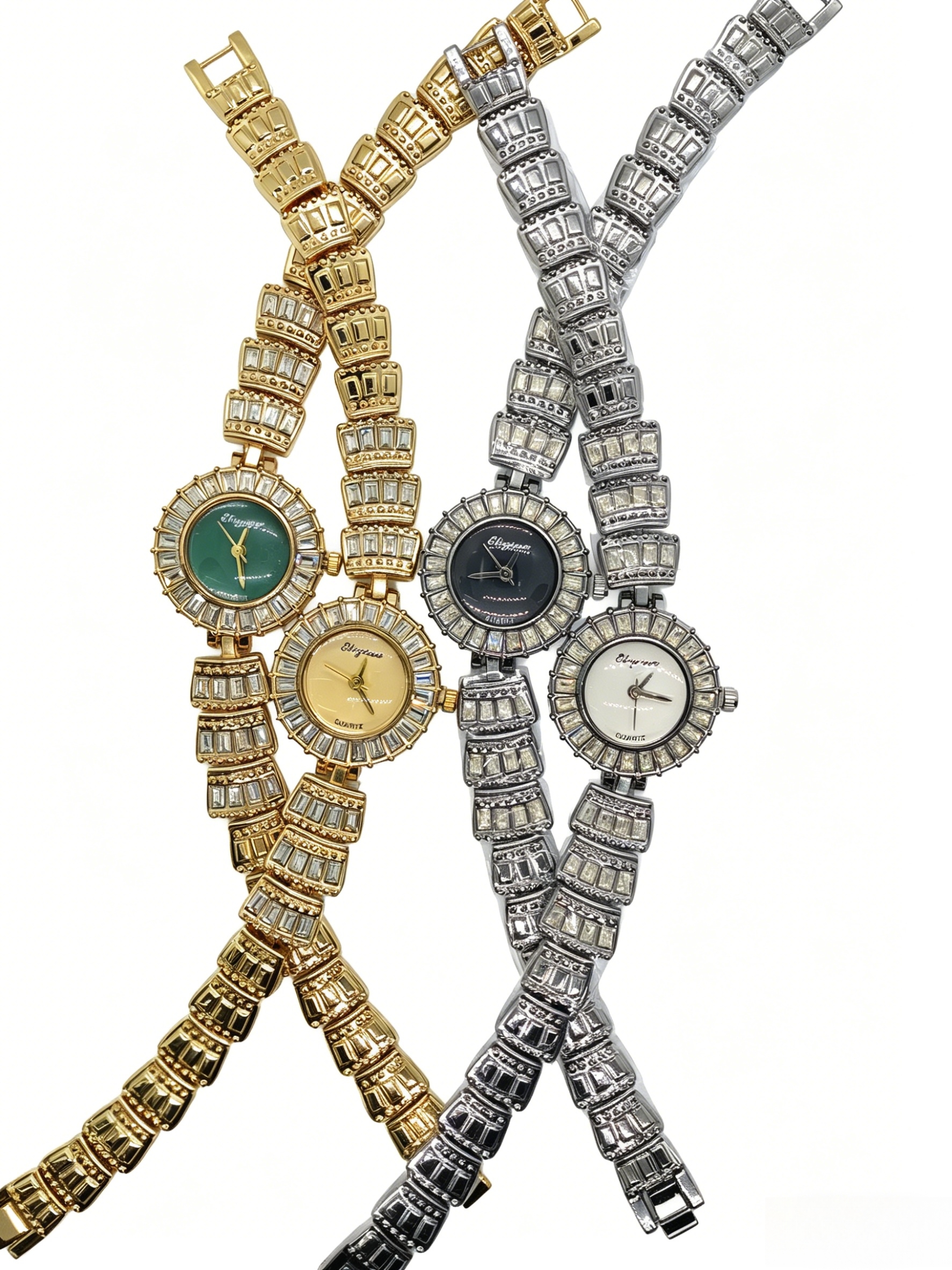 The watch manufacturer's diamond-encrusted zircon diamond gold and silver multi-color quartz watch is a fashionable and trendy classic design for couple clothing accessories full figure