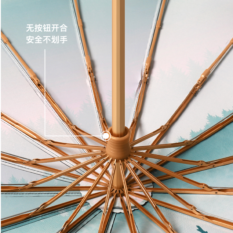 恒盾 新中式水墨山水画国风遮阳伞 仿竹磨砂手柄便携折叠伞安全设计16 骨加固抗风黑胶防紫外线晴雨伞 支持批发定制logo详情2