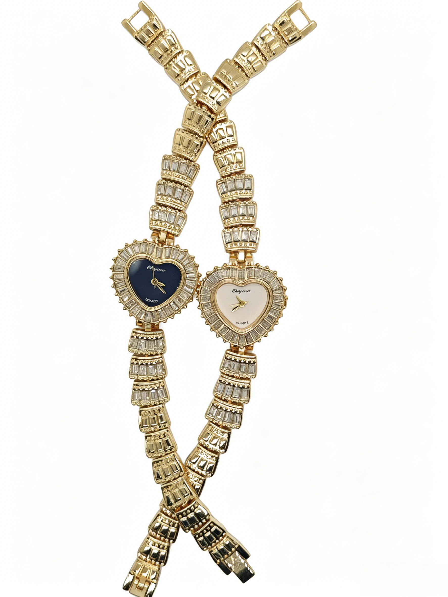 Watch manufacturer's diamond-encrusted zircon diamond gold and silver heart dial quartz watch, fashionable and trendy classic design, couple clothing accessory watch full figure
