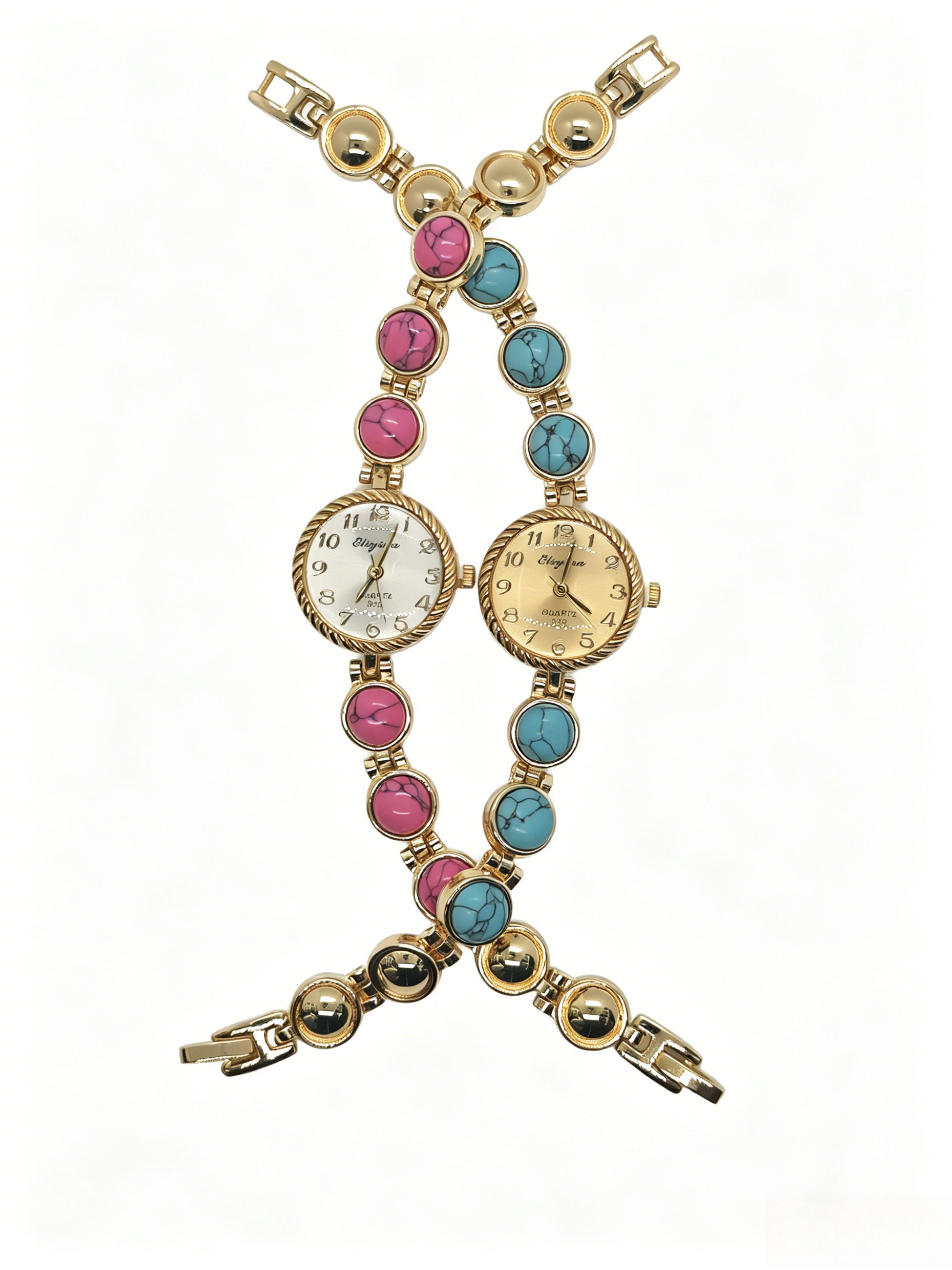 The watch manufacturer's diamond-encrusted, gold, silver, red and blue dual-color quartz watch is a fashionable, trendy and classic design for couple clothing accessories full figure