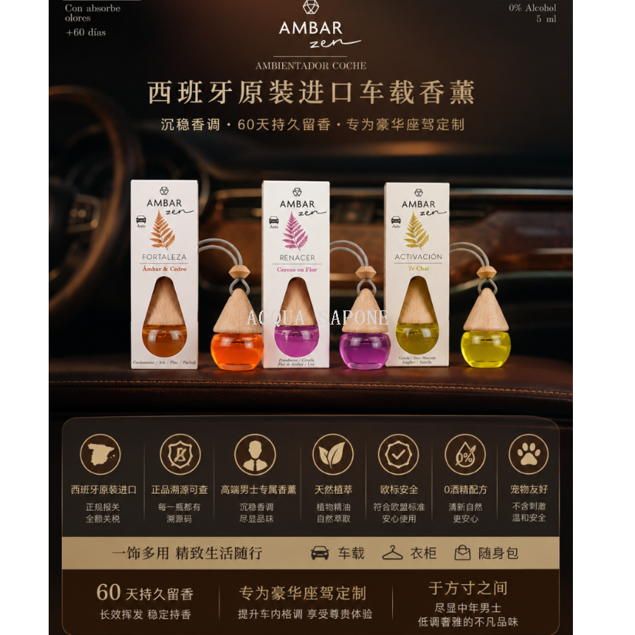 Free shipping! Spanish imported high-end car aroma diffuser for men, 5ml, natural herbs, perfect fragrance for 45 days *