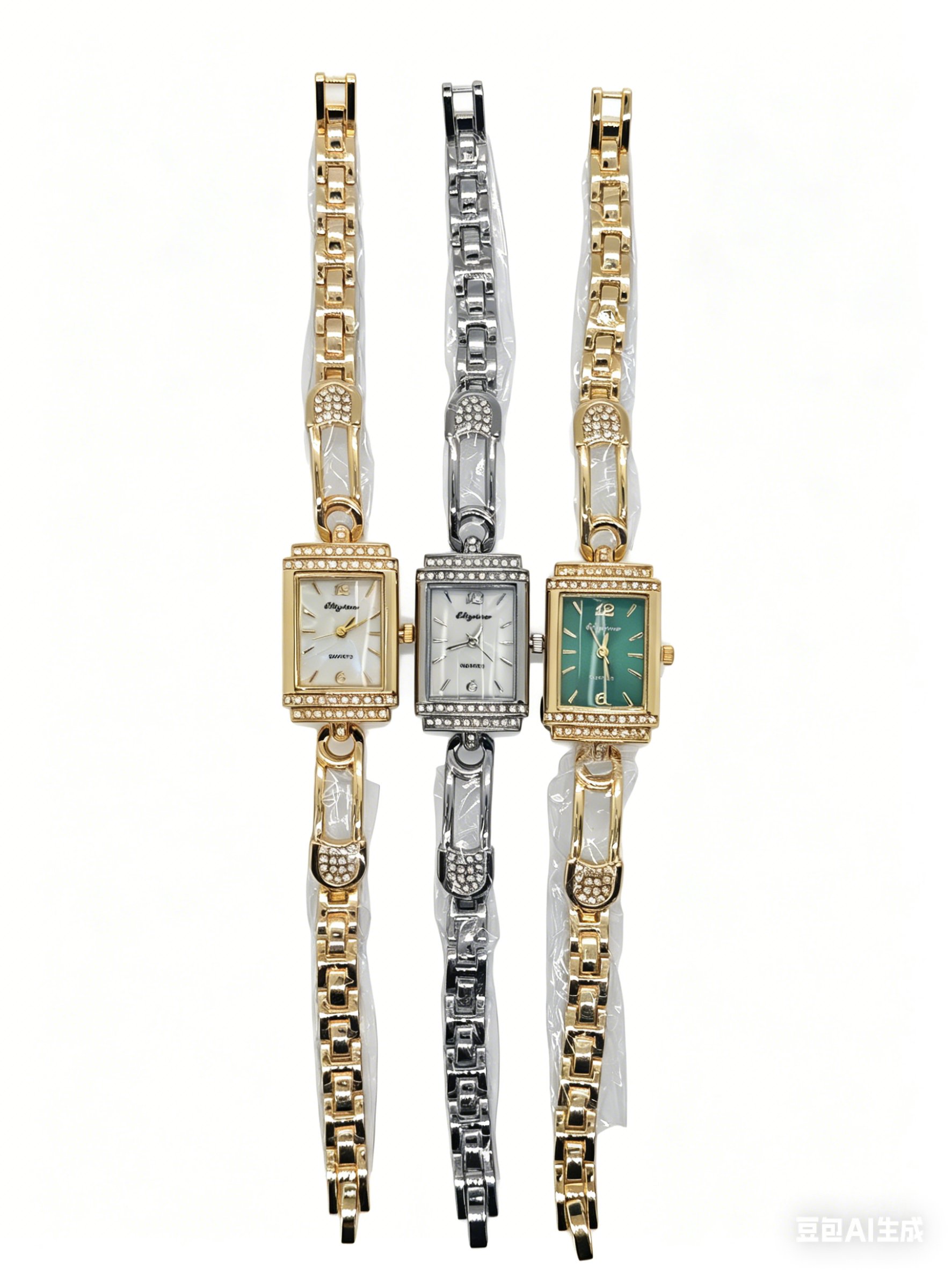 A quartz watch with a square dial set with diamonds, gold and silver from a watch manufacturer, featuring a fashionable and classic design, is suitable for couples' clothing and accessories undefined