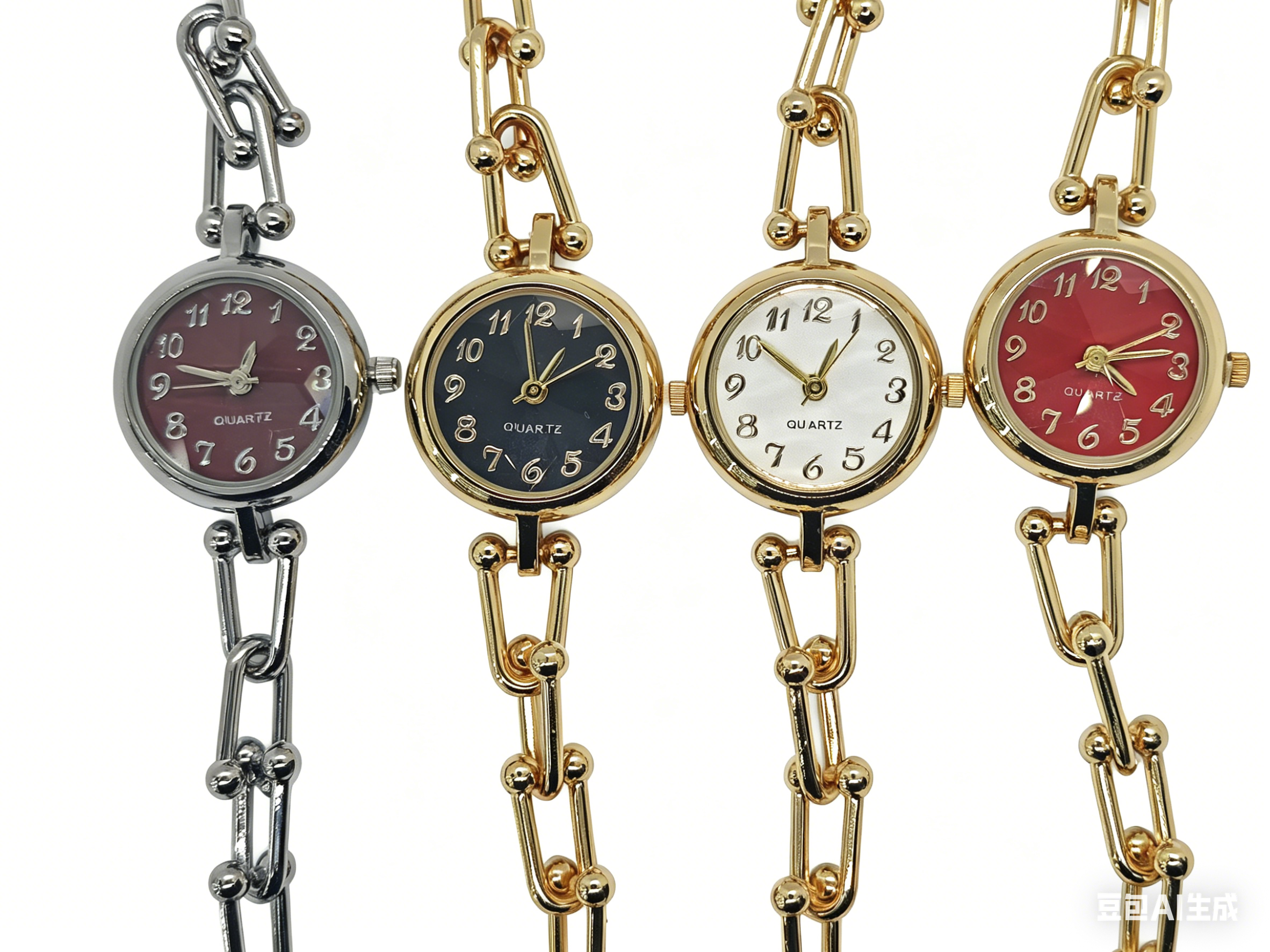 A quartz watch with a four-color oval dial set with diamonds, gold and silver from a watch manufacturer. It features a fashionable and classic design for couples' clothing and accessories. 200234098 details Picture