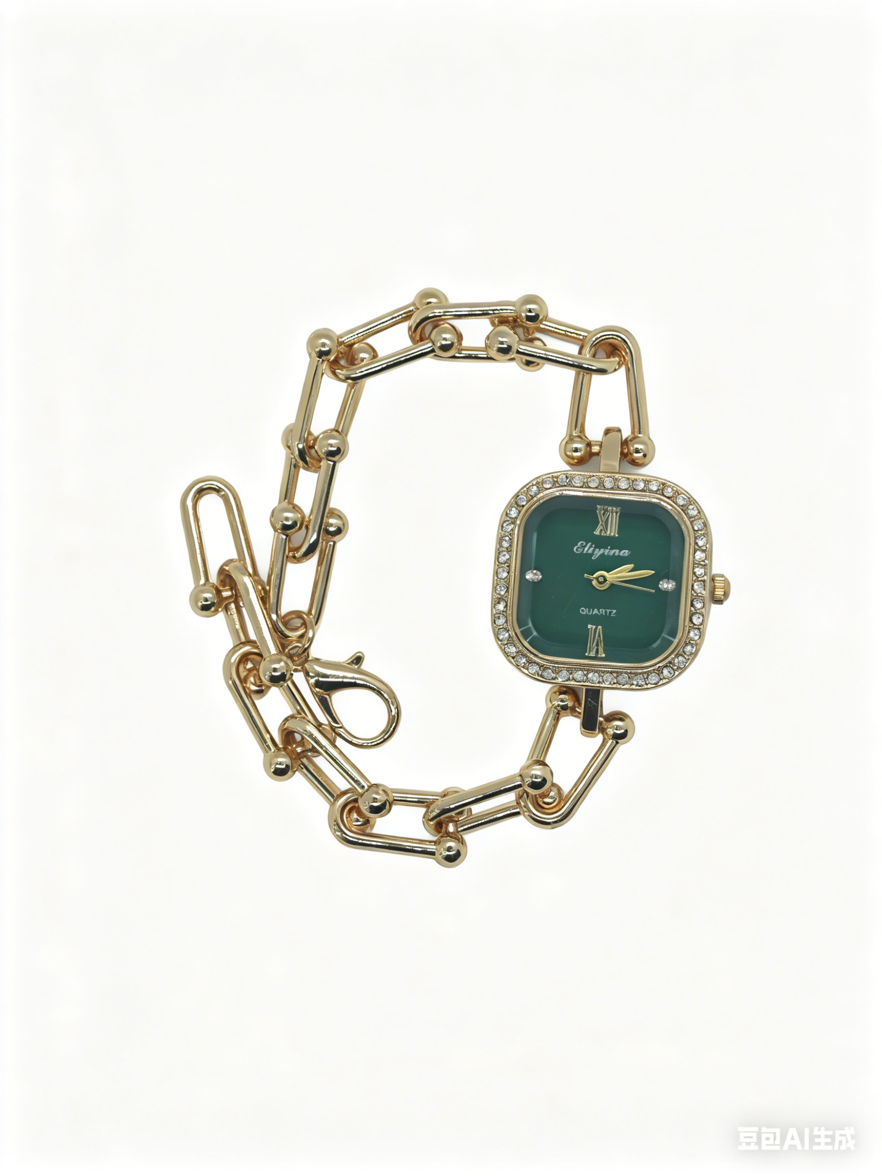 The quartz watch with a five-color square dial set with diamonds, gold and silver from the watch manufacturer features a fashionable, trendy and classic design. It is a couple's clothing accessory watch Specification drawing