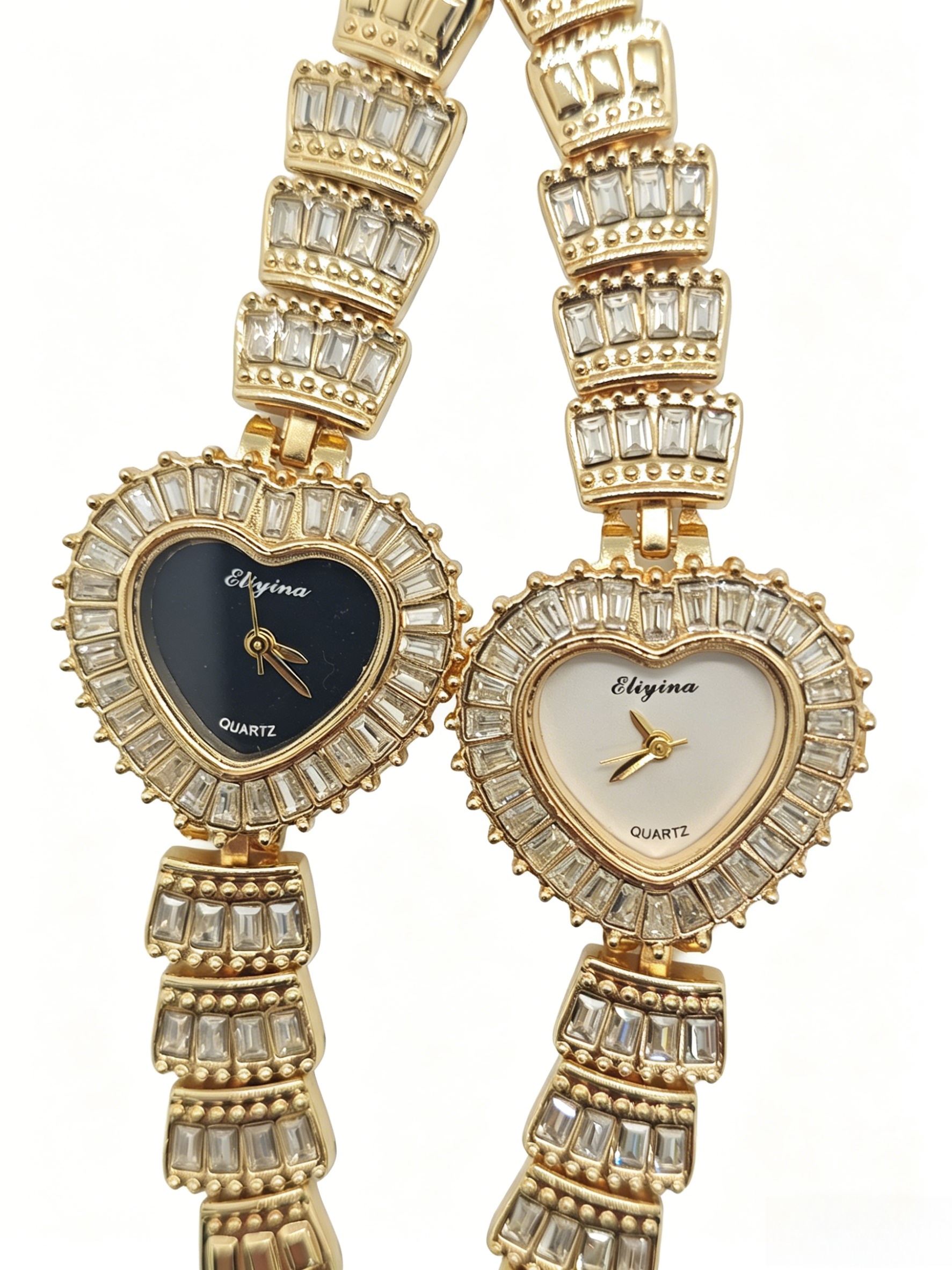 Watch manufacturer's diamond-encrusted zircon diamond gold and silver heart dial quartz watch, fashionable and trendy classic design, couple clothing accessory watch details Picture