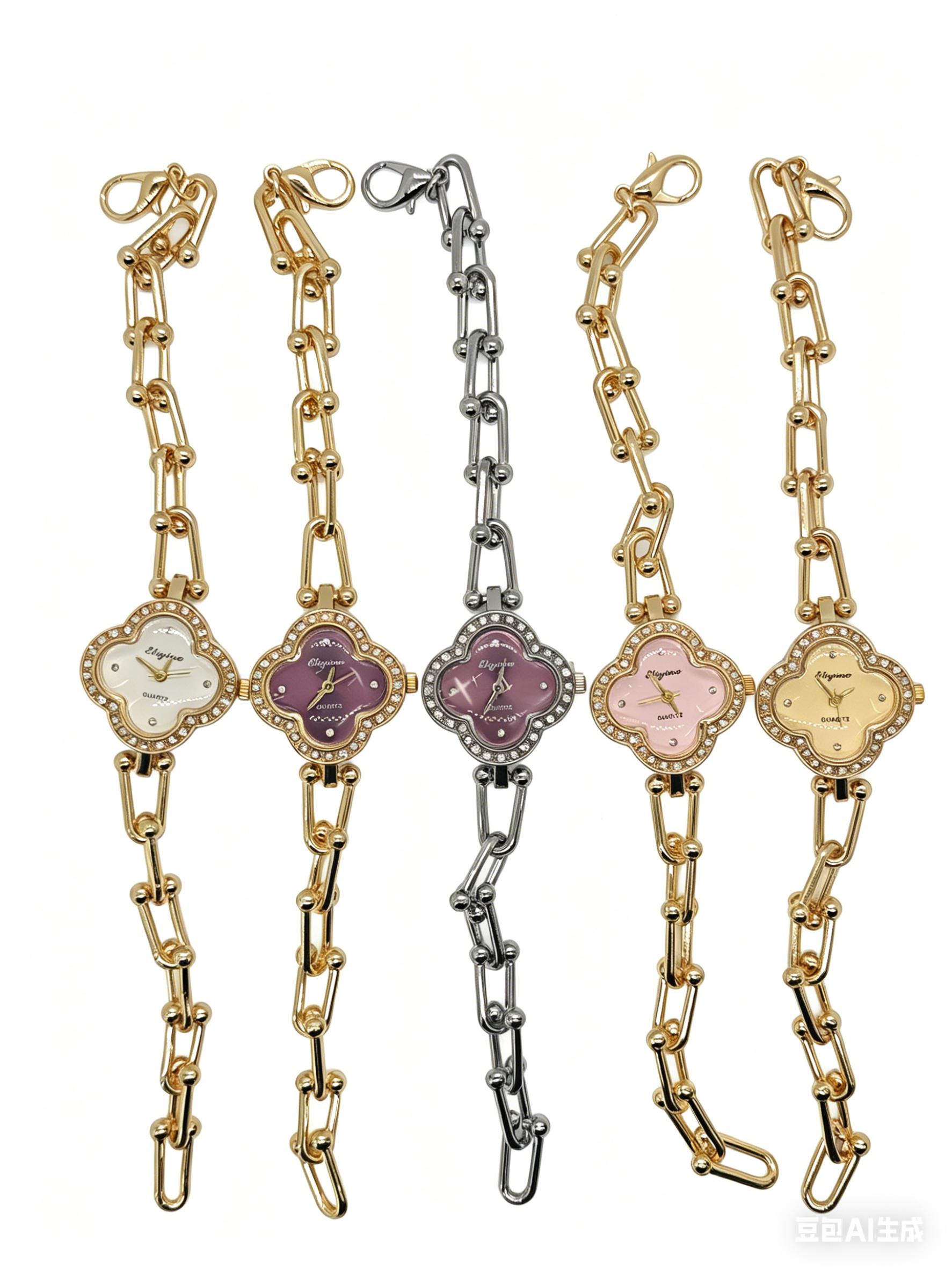 The watch manufacturer's quartz watch with a diamond, gold and silver five-color plum blossom-shaped dial is fashionable, trendy and classic in design. It is a couple's clothing accessory watch thumbnail