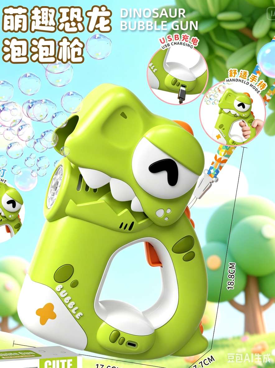 Children's hand-held dinosaur bubble gun charging fully automatic bubble dispensing outdoor boys' and girls' toy gifts detail image 4
