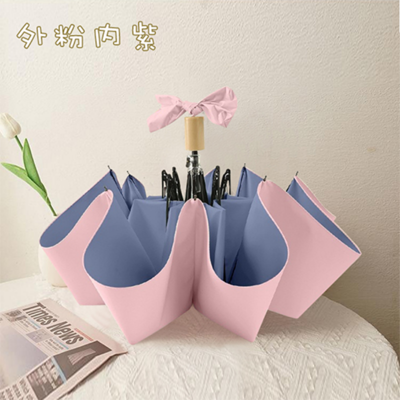 Hengdun Light wood handle bow folding umbrella, windproof and rainproof, French retro color glue UV protection, all-weather and all-weather umbrella, macaron color series portable sunshade umbrella, student commuting support wholesale, custom logo details Picture
