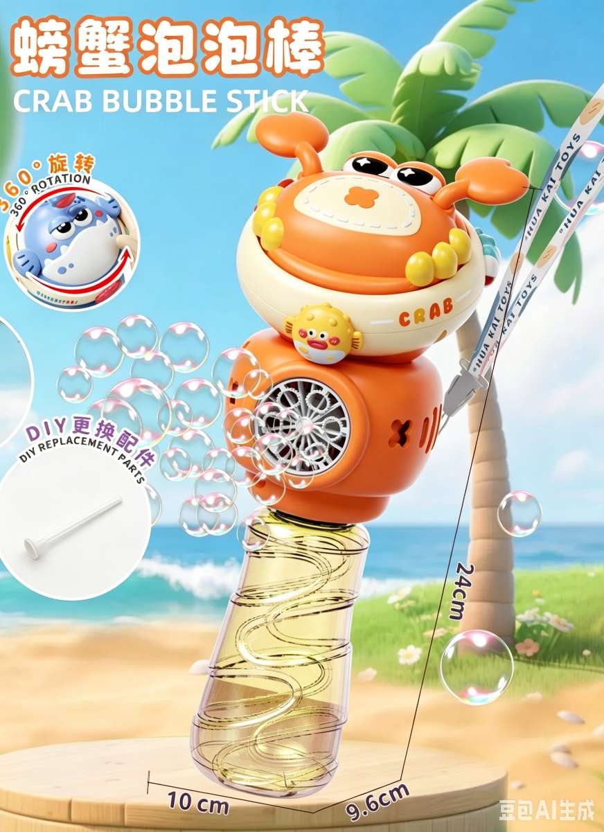 Cute crab bubble stick, children's electric bubble machine, cartoon DIY rotating design, birthday gift toys for boys and girls on Children's Day Item Picture