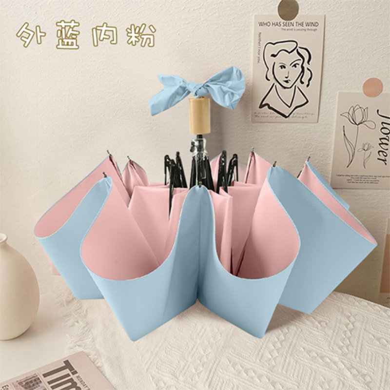 Hengdun Light wood handle bow folding umbrella, windproof and rainproof, French retro color glue UV protection, all-weather and all-weather umbrella, macaron color series portable sunshade umbrella, student commuting support wholesale, custom logo Specification image