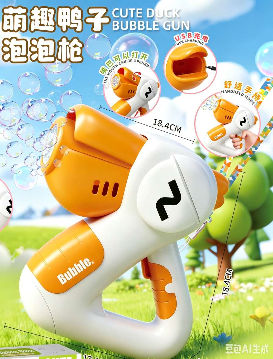 Children's hand-held duck bubble gun, fully automatic bubble dispensing, outdoor boys' and girls' toy gift