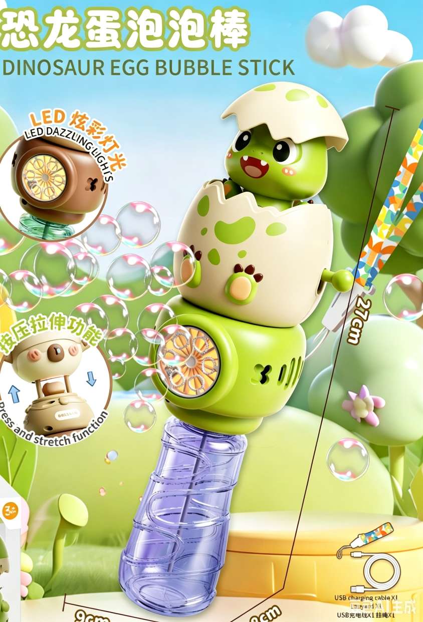Children's hand-held dinosaur egg bubble stick charging fully automatic bubble dispensing outdoor boys' and girls' toy gifts detail image 3