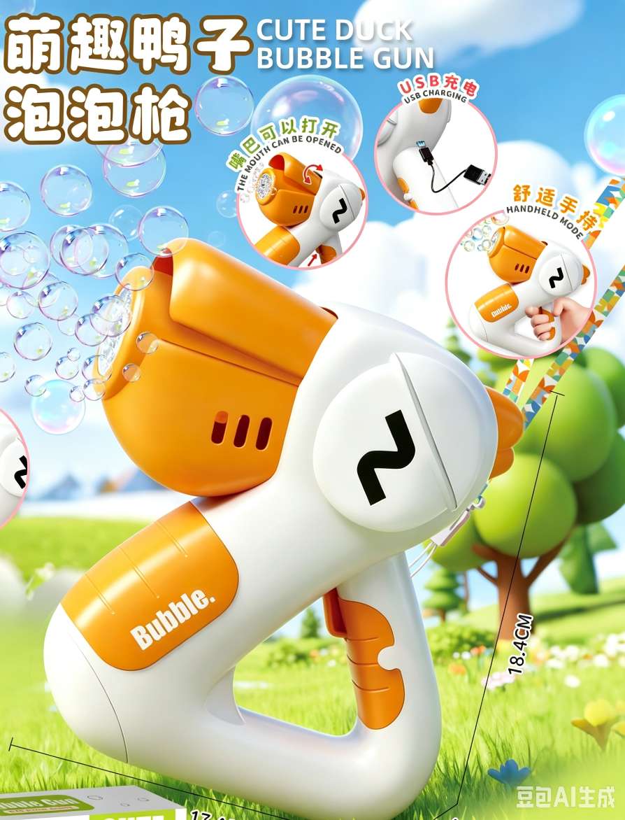 Children's hand-held duck bubble gun, fully automatic bubble dispensing, outdoor boys' and girls' toy gift Specification image