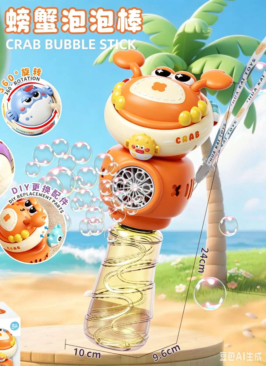 Cute crab bubble stick, children's electric bubble machine, cartoon DIY rotating design, birthday gift toys for boys and girls on Children's Day detail image 5