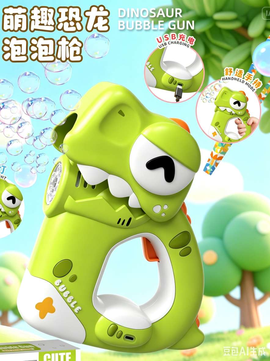 Children's hand-held dinosaur bubble gun charging fully automatic bubble dispensing outdoor boys' and girls' toy gifts detail image 3