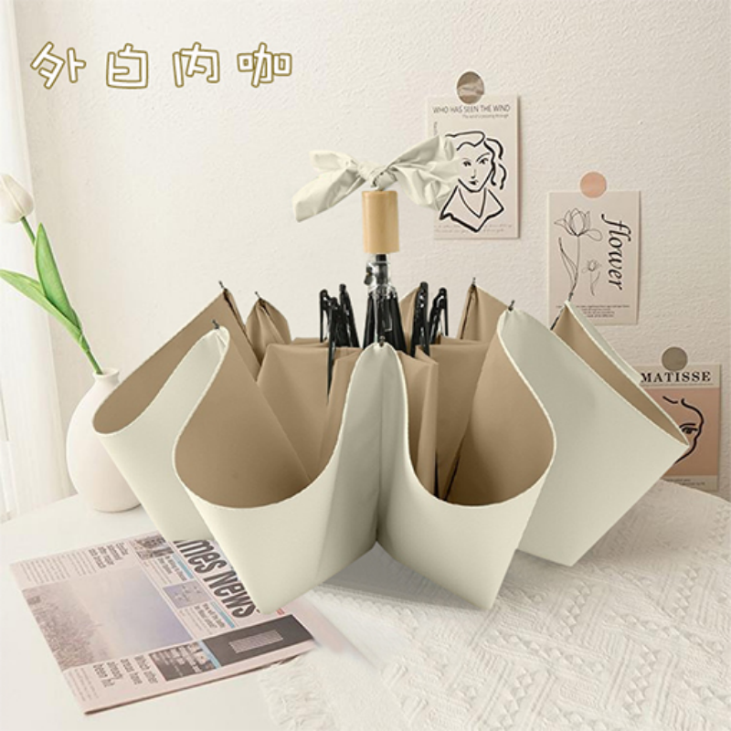 Hengdun Light wood handle bow folding umbrella, windproof and rainproof, French retro color glue UV protection, all-weather and all-weather umbrella, macaron color series portable sunshade umbrella, student commuting support wholesale, custom logo Application Scenario
