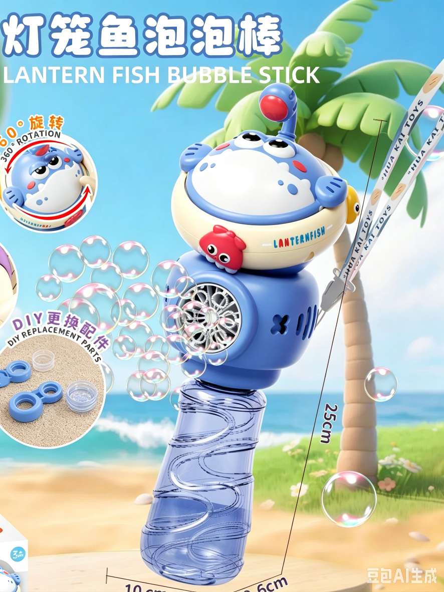 Cartoon lanternfish bubble machine, fully automatic continuous bubble production, portable bubble gun toy with lanyard Application Scenario