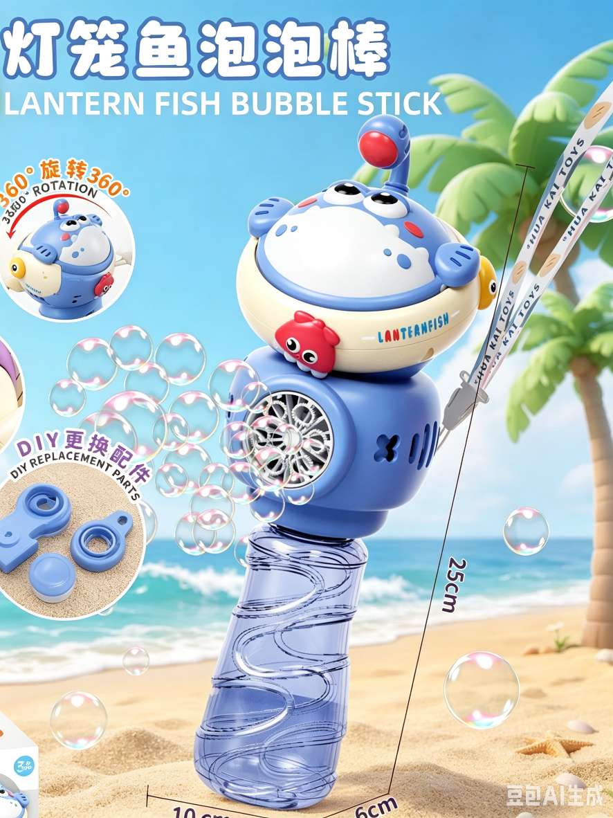 Cartoon lanternfish bubble machine, fully automatic continuous bubble production, portable bubble gun toy with lanyard detail image 3