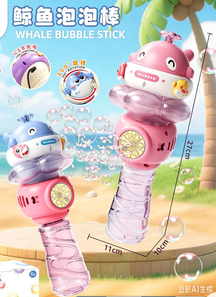Children's hand-held whale bubble stick charging fully automatic bubble dispensing beach outdoor boys' and girls' toy gifts details Picture