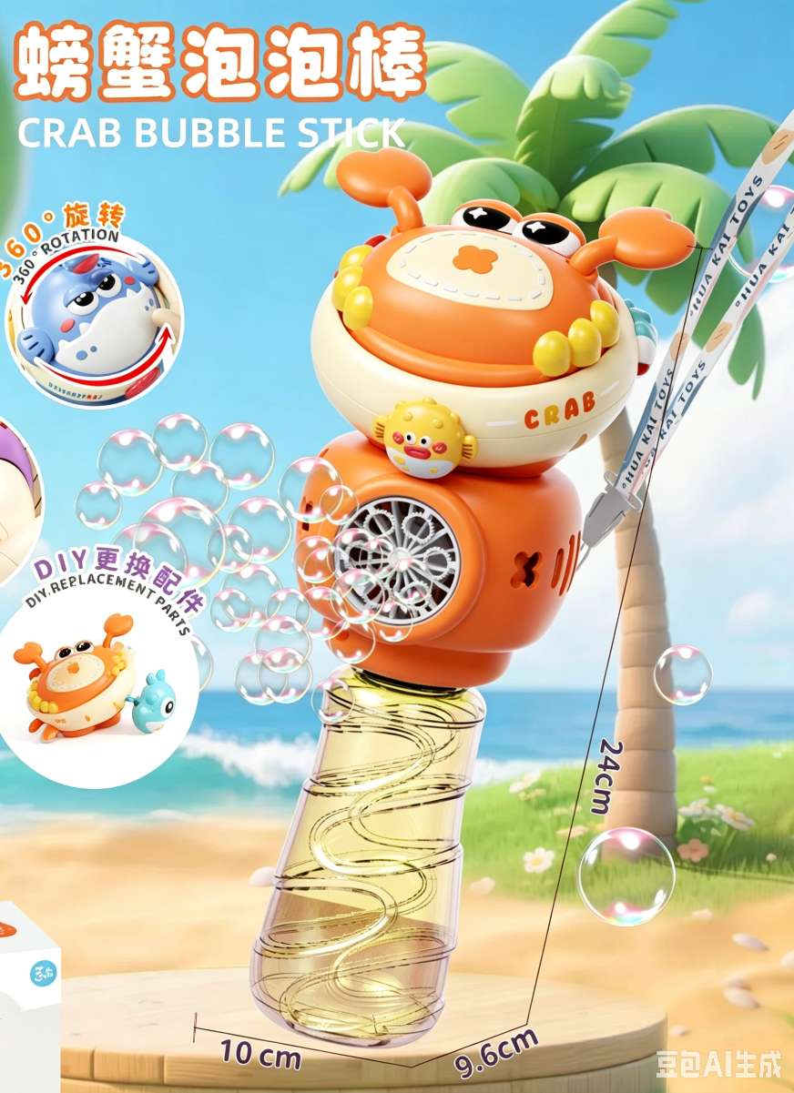 Cute crab bubble stick, children's electric bubble machine, cartoon DIY rotating design, birthday gift toys for boys and girls on Children's Day details Picture